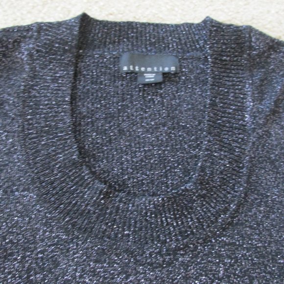 Attention Sweater Womens Size Medium Black Long Sleeve Glitter Pullover Shirt - Picture 3 of 5